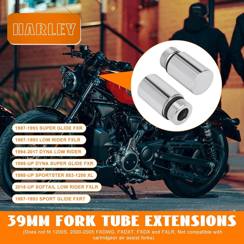 Eumti 39mm Fork Tube 2" Extension Kit Chrome Compatible With Harley Sportster 883 1200 XL Dyna Glide ＆ FXR - Image 2